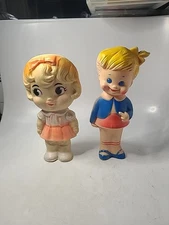 Vintage Pair Of Squeaky Toy 8" Dolls Sun Rubber Co Works