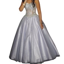 Jovani JR Ball Gown Lilac Beaded Corset Tulle Skirt Halter Neck Special Occasion