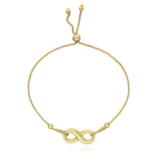 14K Gold Wheat Diamond-Cut Infinity Friendship Bolo Bracelet (Hollow) 9.25" Adju