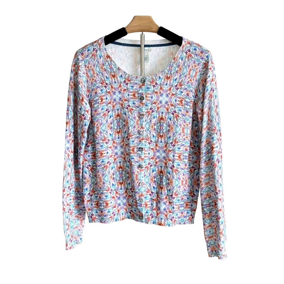 Cardigã feminino SUNDANCE multicolorido caleidoscópio luz noturna botão para cima P - Imagem 2 de 4