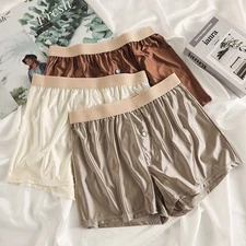 Men Ice Silk Smooth Solid Boxer Shorts Fly Open Loose Home Wear Underwear Trunks