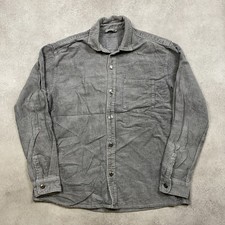 Vintage Corduroy Button-Up Mens 2XL Cord Regular Long Sleeve Snap Shirt, Grey