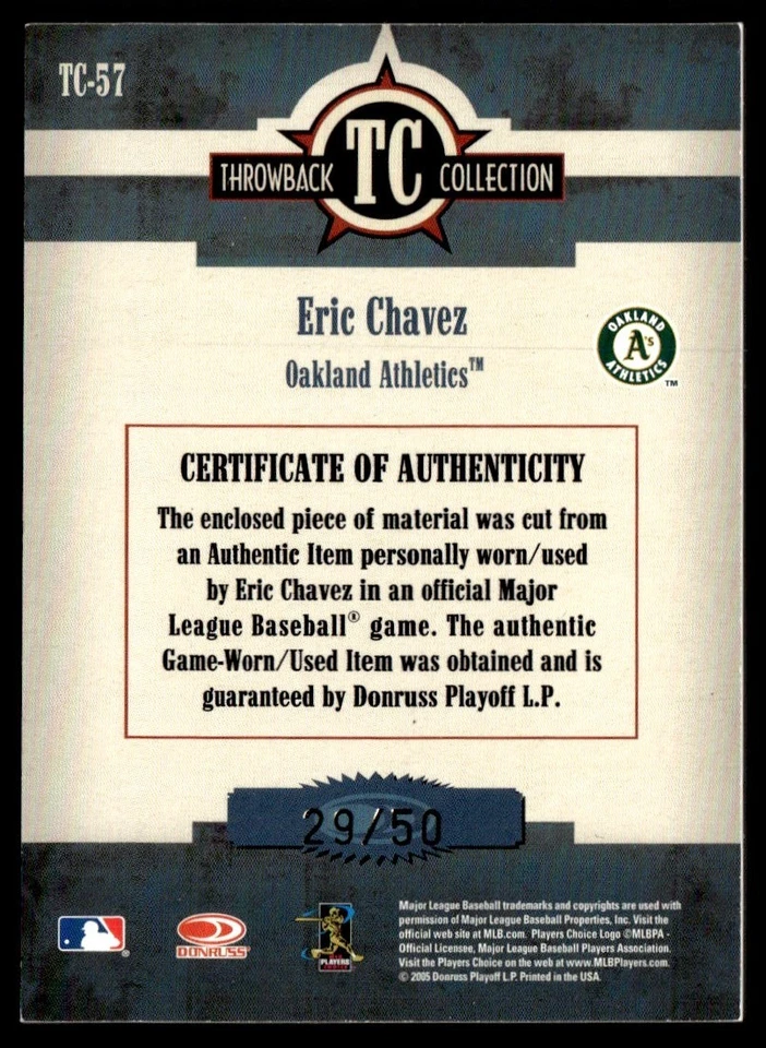 Donruss Throwback Threads Collection 2005 material de firma Eric Chávez automático Foto 2 de 2