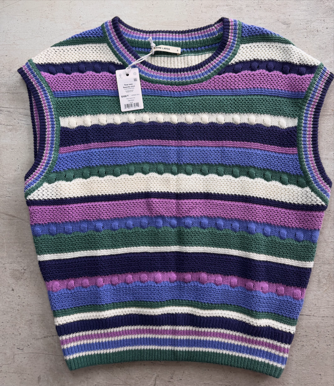 NEW With Tags: Marine Layer - Rory Crochet Top, Cool Stripe, Size Small $108