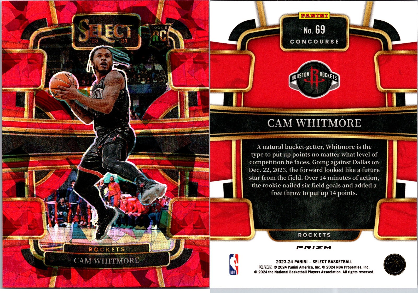 2023 Panini Select - Concourse Cam Whitmore #69 Red Cracked Ice Prizm (RC) 6651