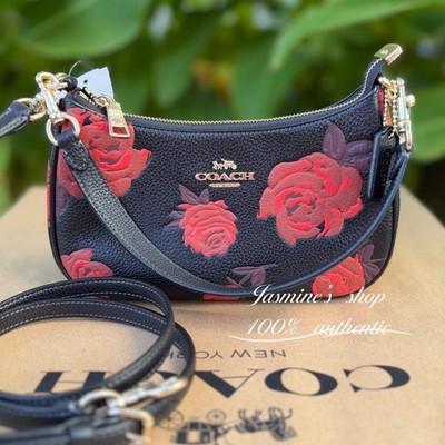 NWT Coach Teri Shoulder Bag With Floral Print CCE28 Black/Red | eBay