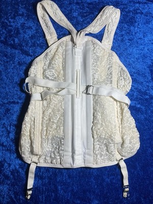 Vintage Freeman Steel Boned Corset Waist Trainer White Lace Adjustable Large