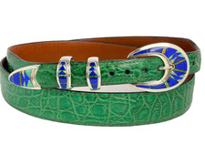 BGM B.G. Mudd Sterling Silver Ranger Lapis Opal Stones Belt Buckle 36 Alligator