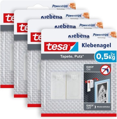 tesa Klebenagel für Tapeten und Putz 0,5kg im (4er Pack) - Selbstklebende Nägel