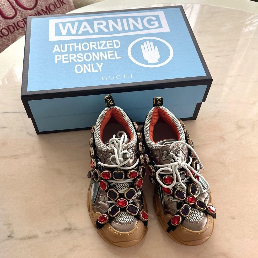 Auth GUCCI Baskets Femme Flashtrek Taille 36 US6 Logo Multicolore Cuir