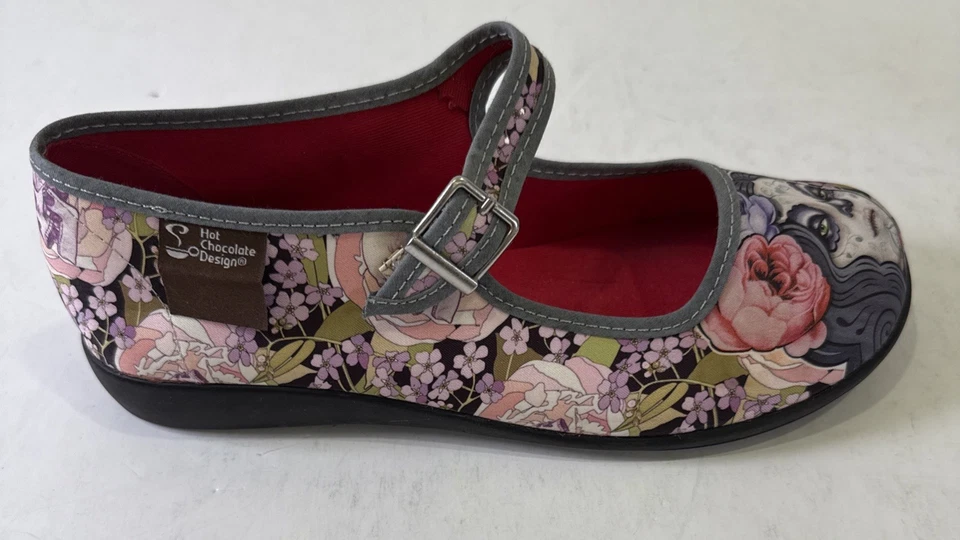 Chocolate Caliente CHOCOLATICAS Mary Jane Flor La Muerte Día de Muertos Pisos Talla 6 EE. UU. Foto 3 de 4