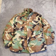 VINTAGE US Army Jacket M-65 Cold Weather Field Coat Woodland Camo w/Liner Men M