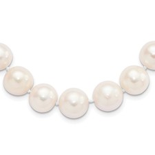 Sterling Silver 11-12mm White Near-Round Freshwater Cultured Pearl Necklace 20"