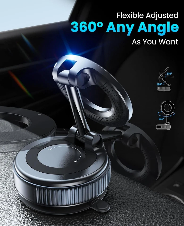 360°Vacuum Magnetic Phone Holder Adjustable Suction Cup Car Mount Foldable Stand - Image 4 of 4