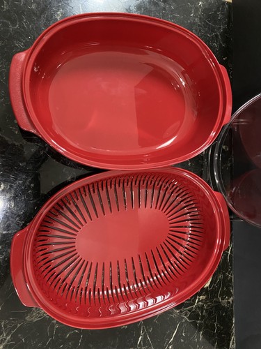 Neu KitchenAid Rot Mikrowelle Dampfgarer Kochgeschirr 3 Stück Set mit Sieb & Deckel - Bild 5 von 21