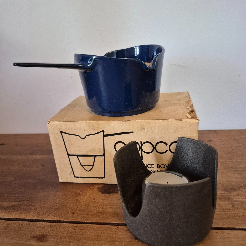NEW in box Vtg COPCO Blue Enamel Cast Iron Michael Lax Sauce Warmer 113 / .5 L - Image 2 of 4