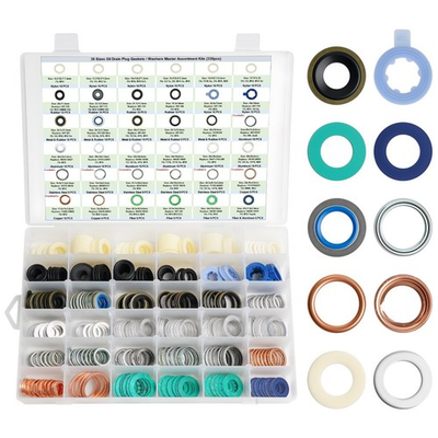 #ad 330PCS 36 Popular Sizes Mater Oil Drain Plug Gaskets Washer Assortment Kits ... $132.89