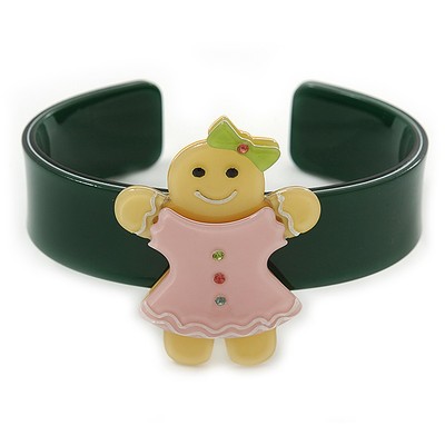 Dunkelgrün, rosa, gelb Kristall Acryl ''Lebkuchen Mädchen'' Armreif Armband -