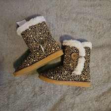 Brown Leopard Print Fur Lined Boots Girls