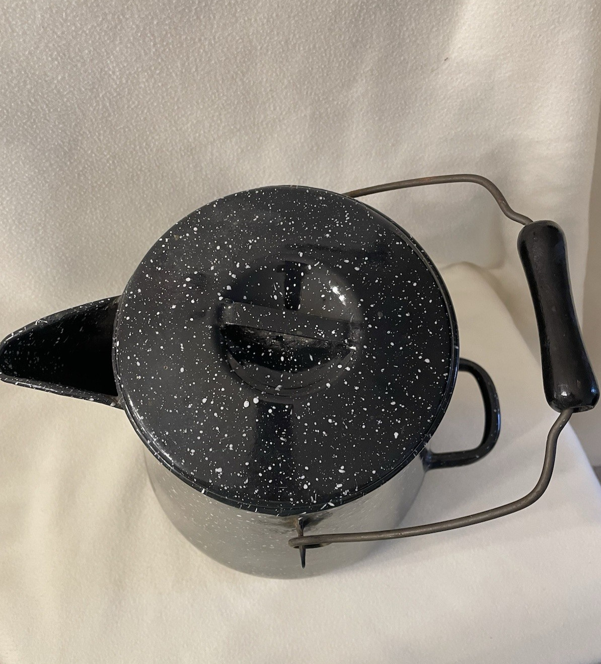 Vintage WW II Era USN Vollrath Co.  Graniteware Black and White Coffee Pot