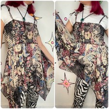 Y2K Black Fairy Grunge Mall Goth Babydoll Slip Dress Handkerchief Hem - M