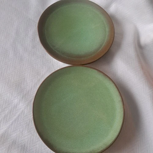 Frankoma Prairie Green 7" Salad Dessert Plates 6G Set of 2