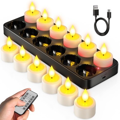 SoulBay wiederaufladbare Teelichter, 12 Stück Batterie LED flammenlos klein, weiß 