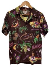 WACKO MARIA Short Sleeve Shirt S Rayon Brown All Over Pattern Open Collar Shirt