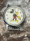 Vintage Silver Tone U.S. Time Mickey Mouse Wind Up Watch. Runs, Missing Crown