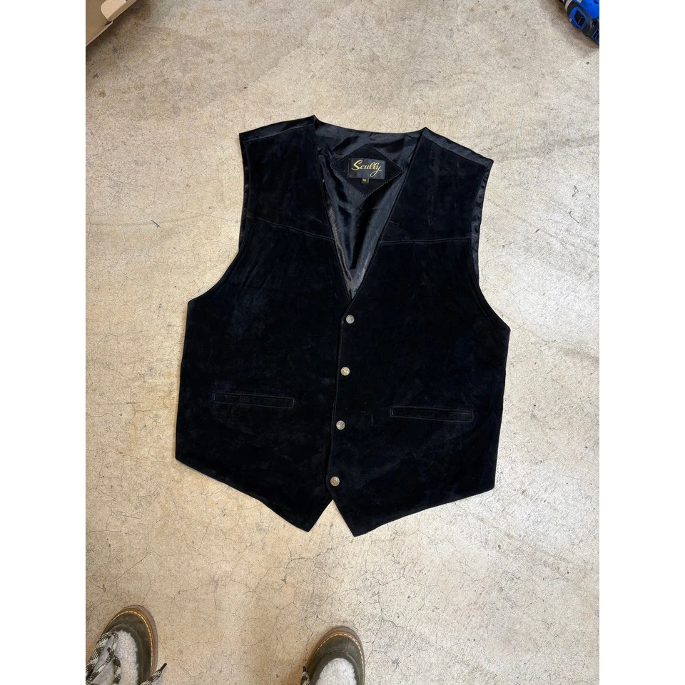 cully Men’s 3X Black Suede Western Vest – Oklahoma State Seal Buttons  - Image 2 of 4