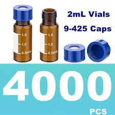 4000PCS 2mL Amber HPLC Vials Pre-slit Cap Screw Top PTFE for Agilent Autosampler