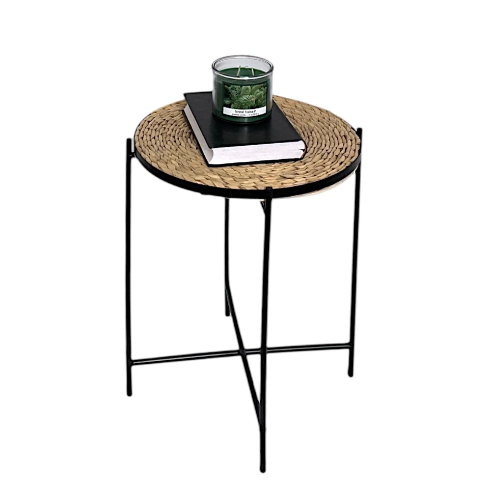 Rattan Design Metal Side Coffee Tray Table With Removable Top Living Room - Image 2 of 4