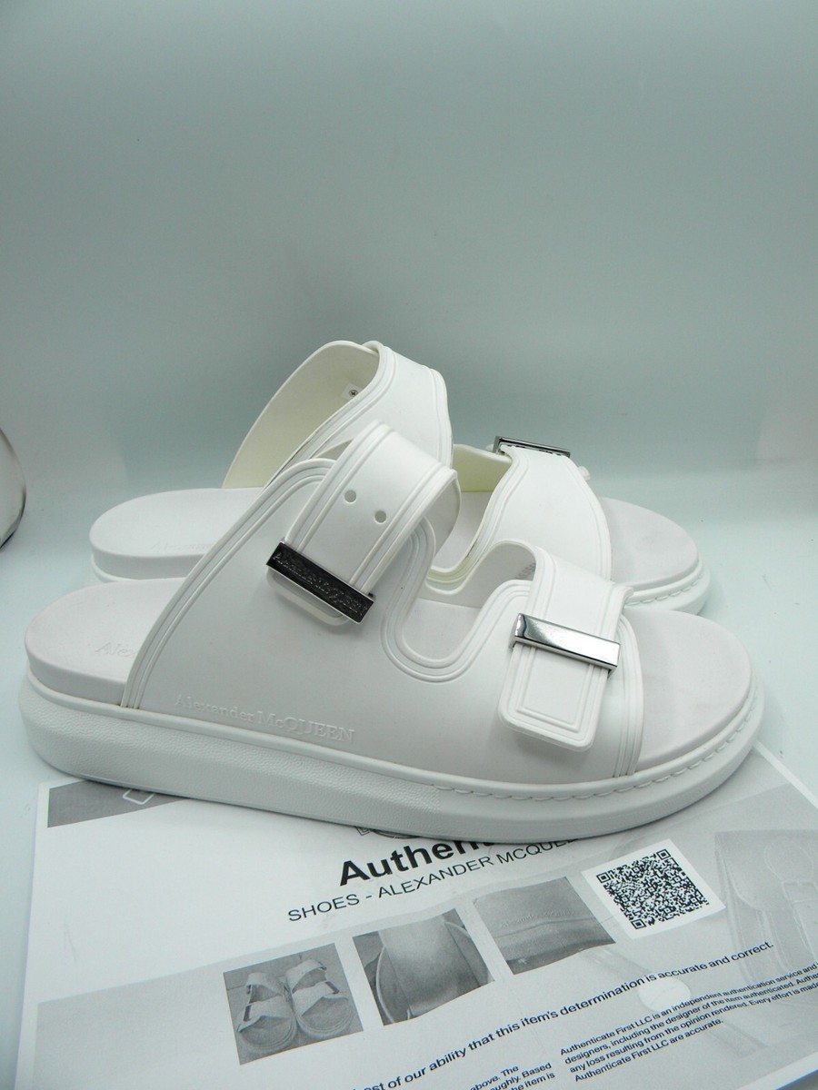 サンダル ALEXANDER MCQUEEN White Rubber Slippers Alexander McQueen White Slide Sandals Men's Size 45 / 12