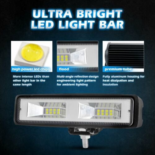 2X LED Work Lights 6 Inch 12V Driving Strip Flood Beam light Bar Offroad&Wiring - Foto 6 di 18
