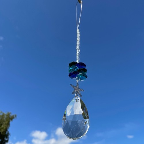Nuevo móvil colgante atrapasol azul verde ~ estrella de mar ~ gota de vidrio transparente playa - Imagen 11 de 12