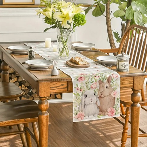 AU Easter Rabbit Rectangle Table Cloth Dining Tabletop Cover (Pink Two Rabbits) - Picture 10 of 10