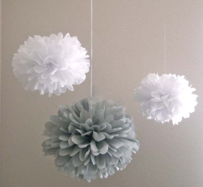 12x grey white paper pom pom anniversary wedding birthday party venue decoration