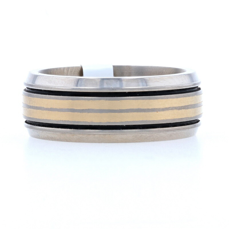 NEW Men's Wedding Band Titanium 18k Ring 10.5 Comfort Fit Gold Mon Cheri 2-Toned-image