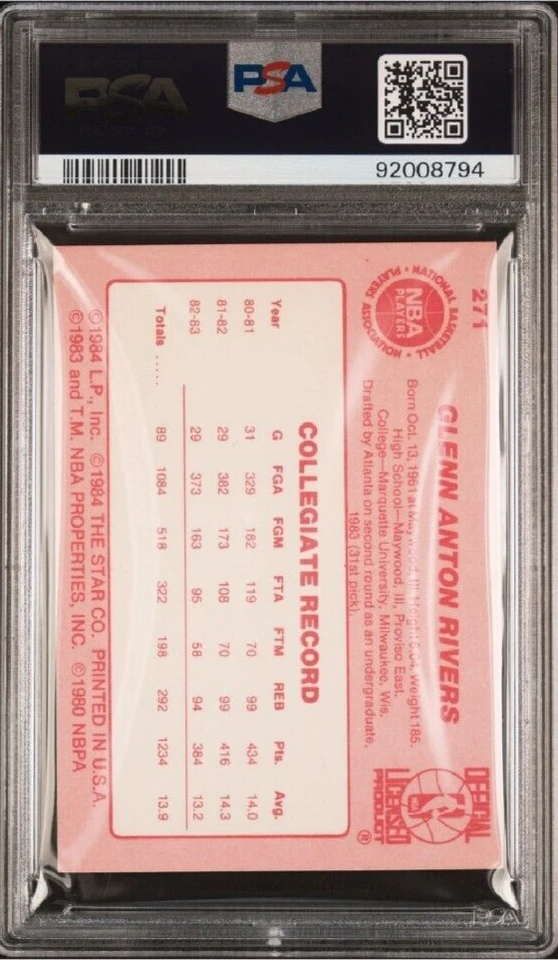 1983 Star #271 Glenn Doc Rivers Signed Rookie Card Autograph XRC Auto PSA 7/10 - Image 2 of 2