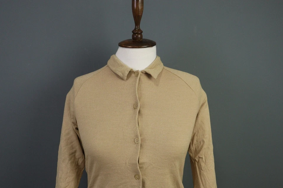 Jil Sander Beige Solid Button Down Short Sleeve Cropped Top Shirt Size M - Image 2 of 4