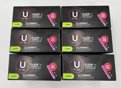 U By Kotex Click Compact Comfort Flex, Unscented Tampons, 6 Boxes of 16 Count