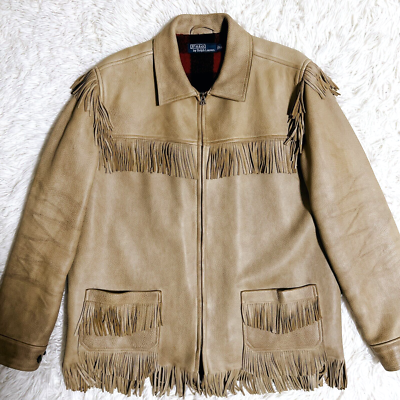 Vintage Polo Ralph Lauren Leather Jacket Fringe Beige