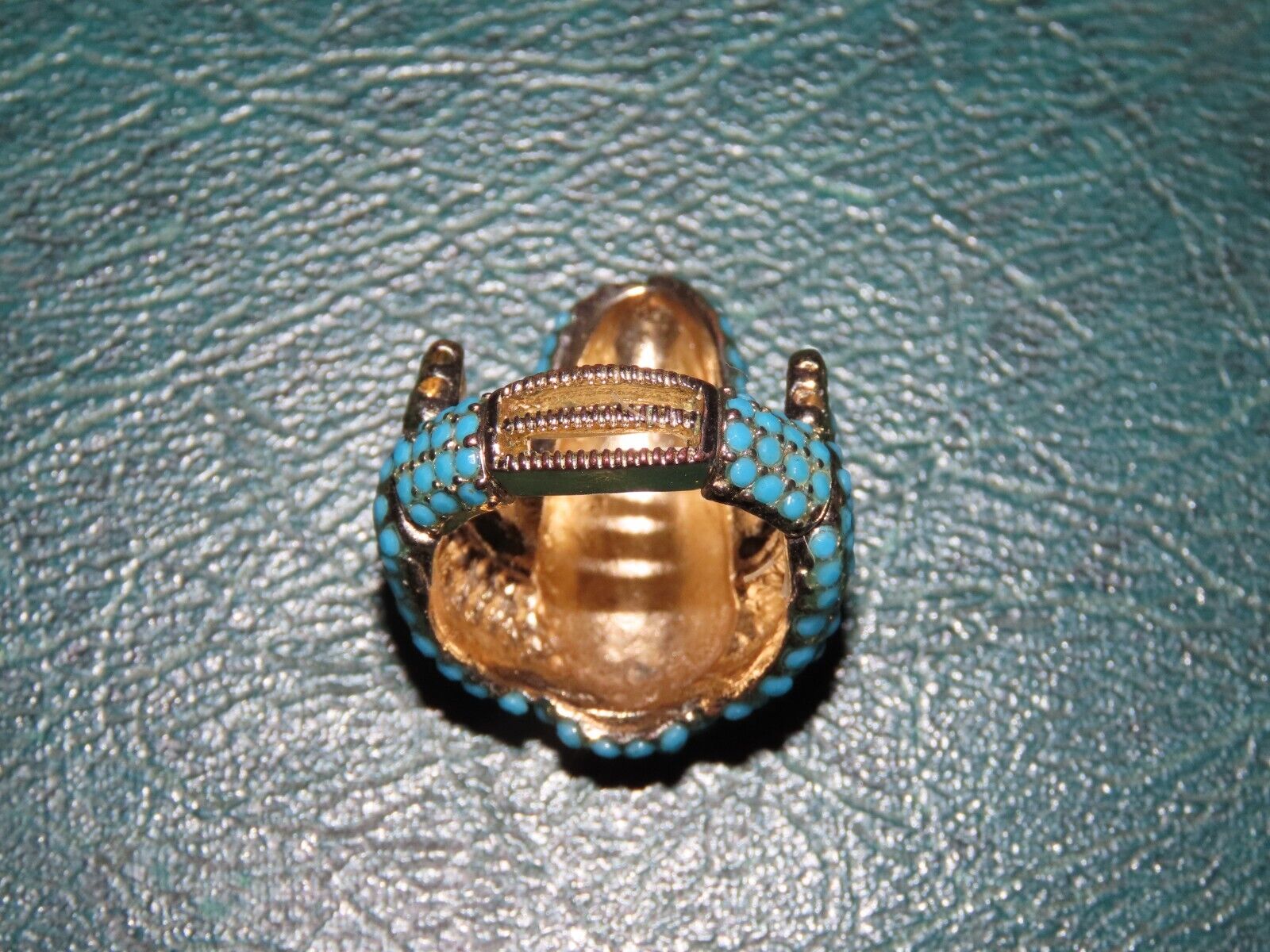 TOAD FROG RING Vtg PAVE TURQUOISE NAVY BLUE EYES … - image 4