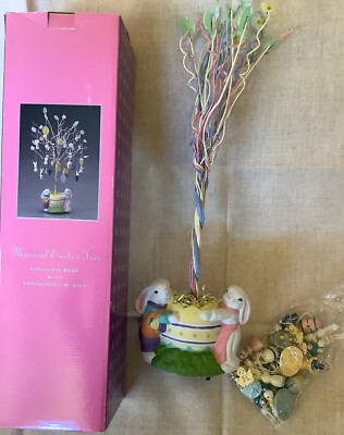 Musical Easter Tree Wind Up Rotating 20 Wooden Ornaments Plays Easter Parade 18 