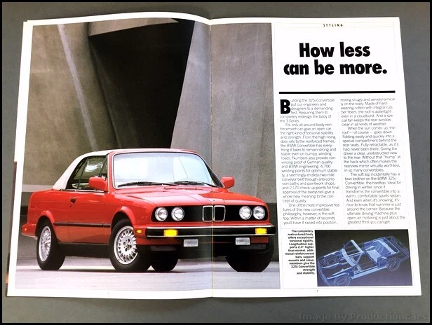 1987 BMW 325i Convertible 3-Series 20-page Original Car Sales Brochure Catalog Foto 4 de 4