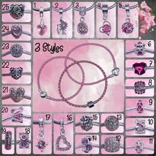 Pink Style Charms - FOR CHARM BRACELETS - Leather Style Bracelets 3 Styles -