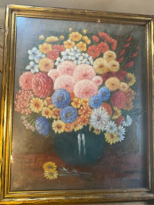 D Pollock 1934 ''Still Life With Vase Of Flowers'' Oil Painting - Signed/Framed