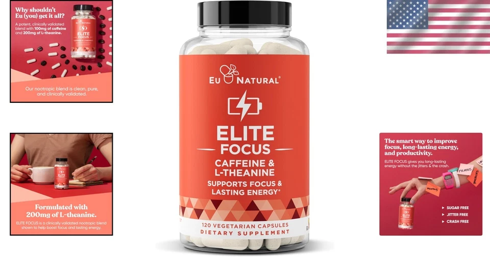 Natural Caffeine and L-Theanine Energy Capsules - 120 Count Herbal Softgels - Image 2 of 4