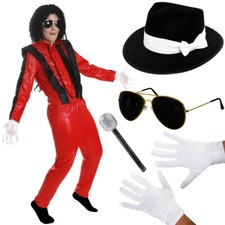 COSTUME RE DEL POP RAGAZZI PARRUCCA CAPPELLO OCCHIALI GUANTI MICROFONO VESTITO FANTASIA JACKO