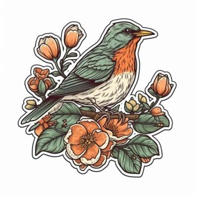 Michigan American Robin bird Apple Blossom flower Vinyl Decal Sticker ...